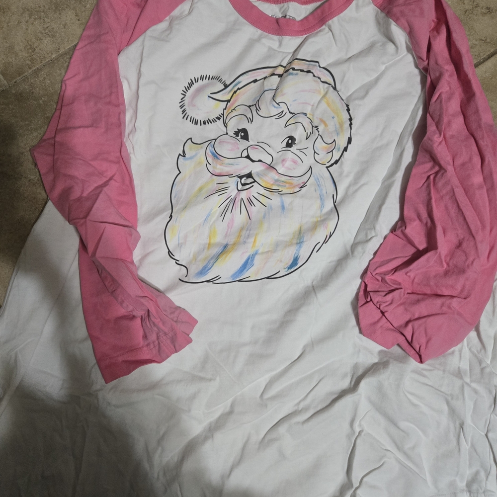 Sport-Tek Pink and White Santa 3/4 Long Sleeve Tee